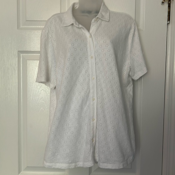 Lands’ End Knit Eyelet Tunic Button Down Top - Picture 3 of 9